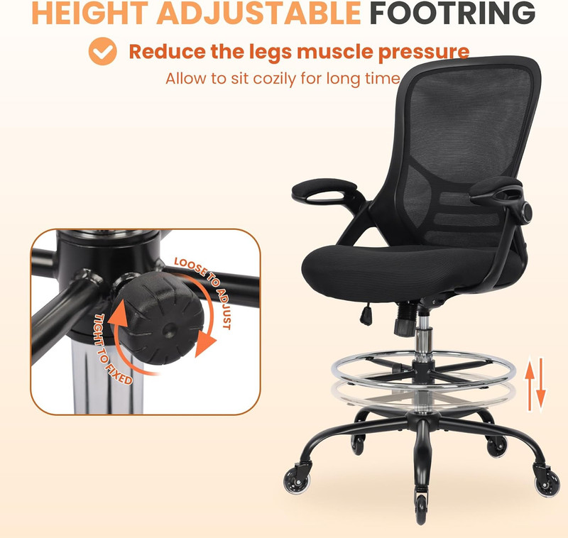 Drafting Chair Adjustable, Tall Office Chair Lumbar Support Ergonomic Standing D gallery