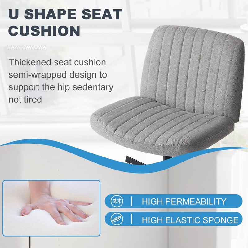 Criss Cross Chair No Wheel Legged Office Wide Comfy Desk Vanity Chair, Armles... gallery
