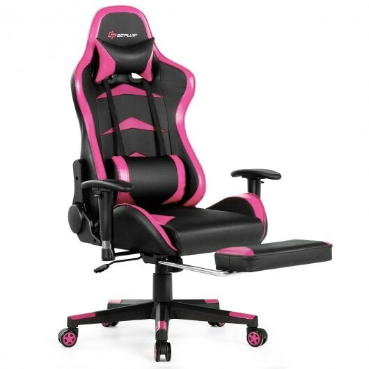 Massage Gaming Chair with Footrest-Pink - Color: Pink gallery