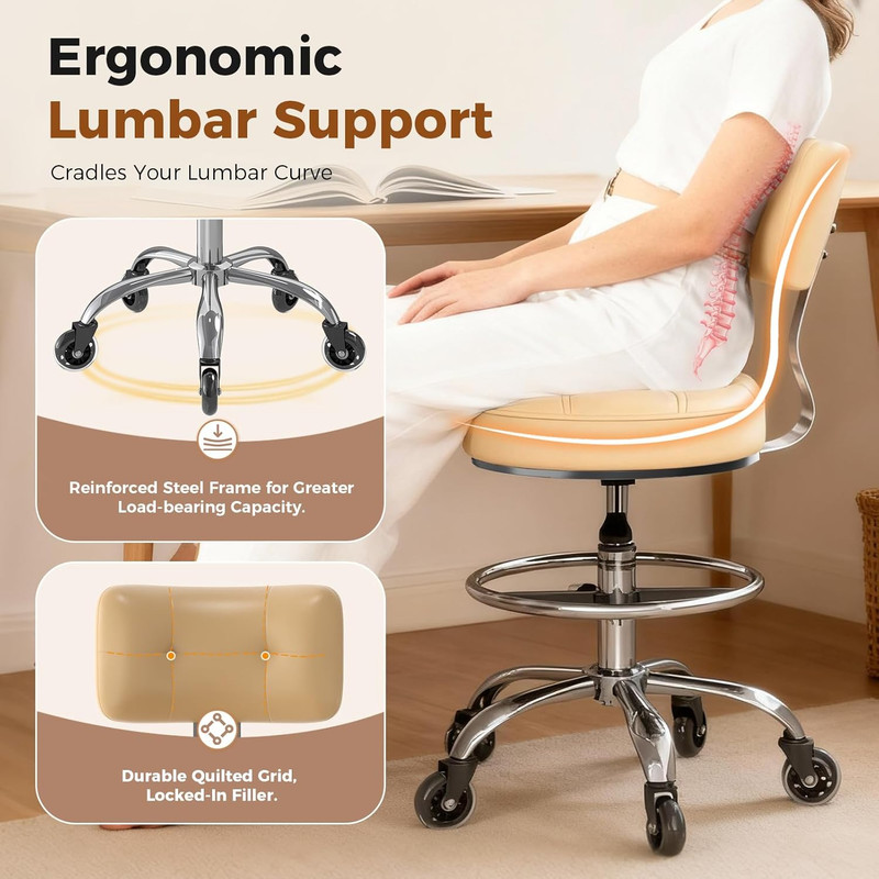 Office Drafting Chair with Footrest, Tall Height Adjustable Stool with Back Supp gallery
