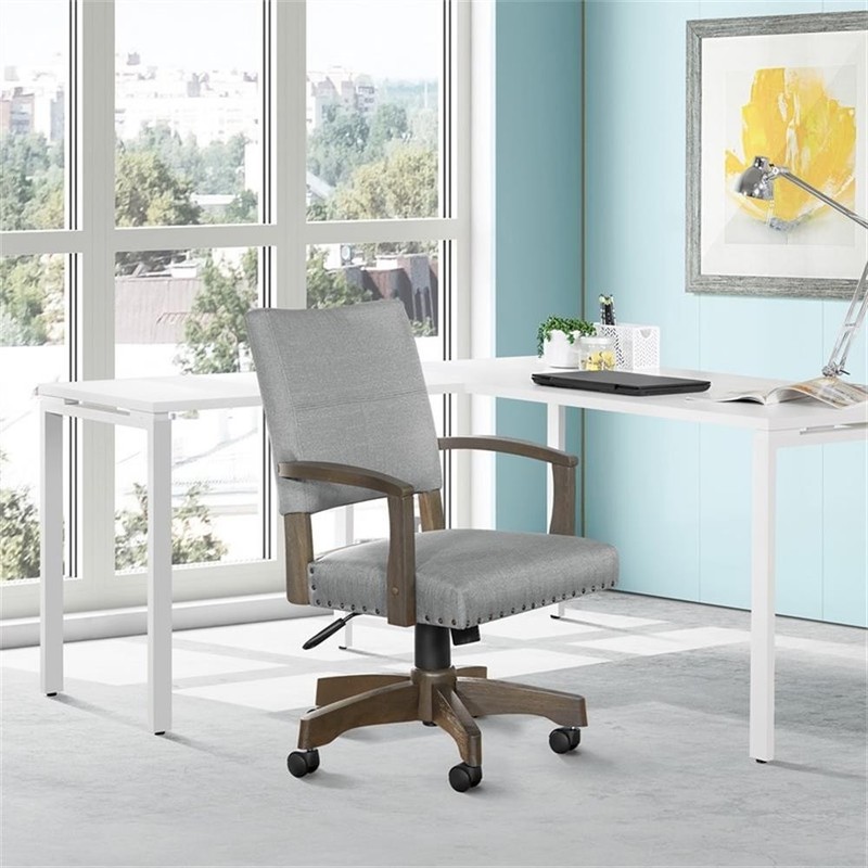 Scranton & Co Antique Gray Banker's Chair in Gray Fabric with Nailhead Trim gallery