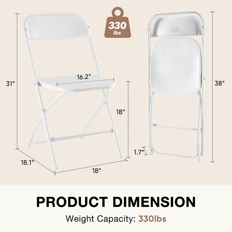 DUMOS Folding Chairs Sets of 20, 330lbs Capacity Plastic White gallery