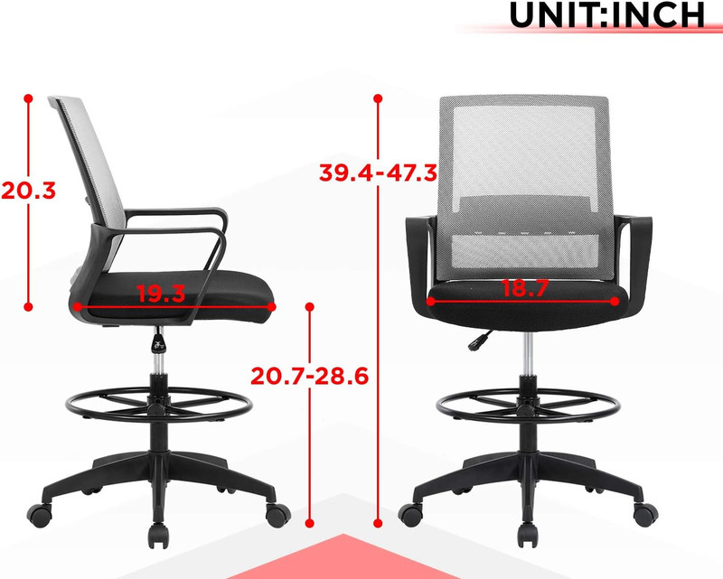 Ergonomic Drafting Chair with Adjustable Foot Ring - Grey Mid-Back Office Chair gallery