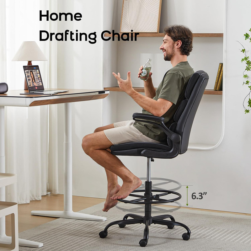 Drafting Chair Tall Office Chair with Padded Flip-Up Armrests Executive Ergonomi gallery