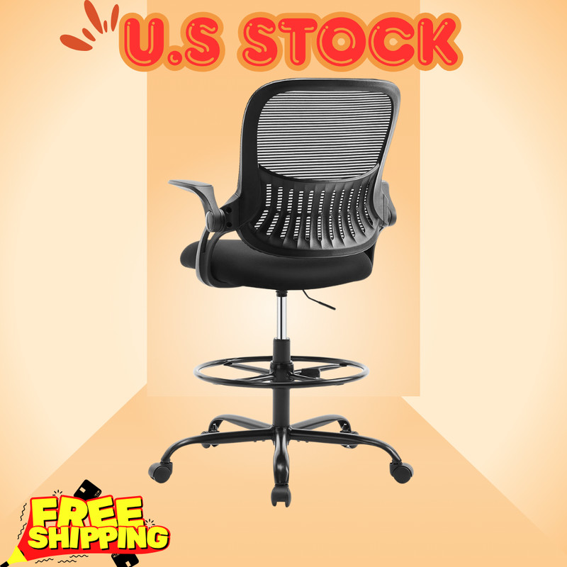 NEW Tall Drafting Desk Chair Ergonomic Adjustable Height Lumbar Rolling Black