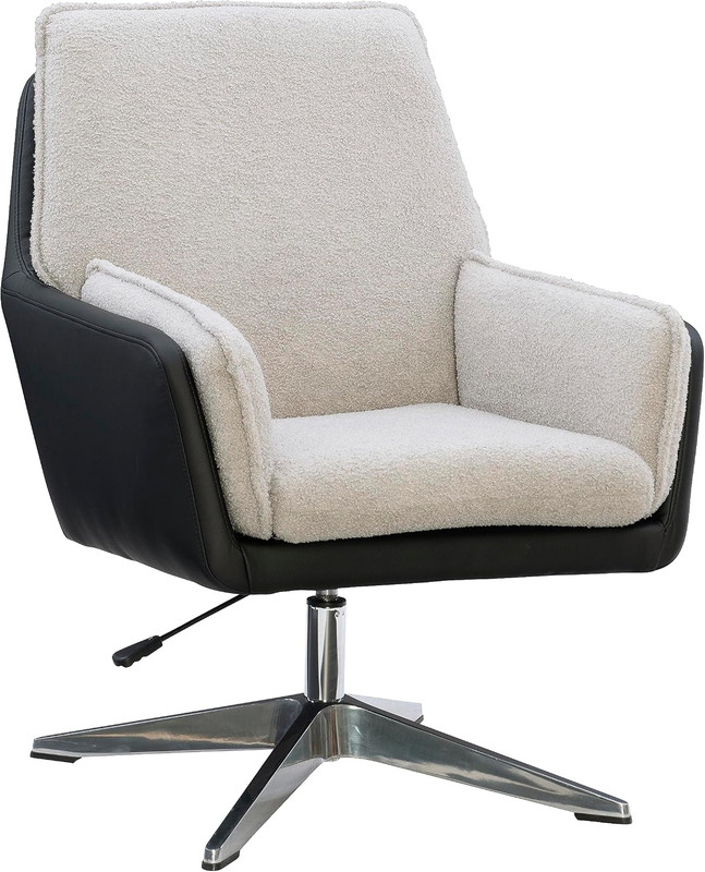 Stylish Adjustable Swivel Chair with Black Faux Leather & Grey Sherpa Cushion