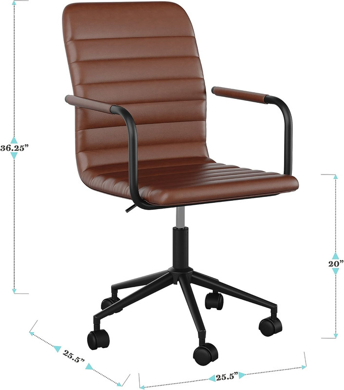 Saddle Brown Faux Leather Swivel Task Chair with Armrests and Bronze Frame gallery