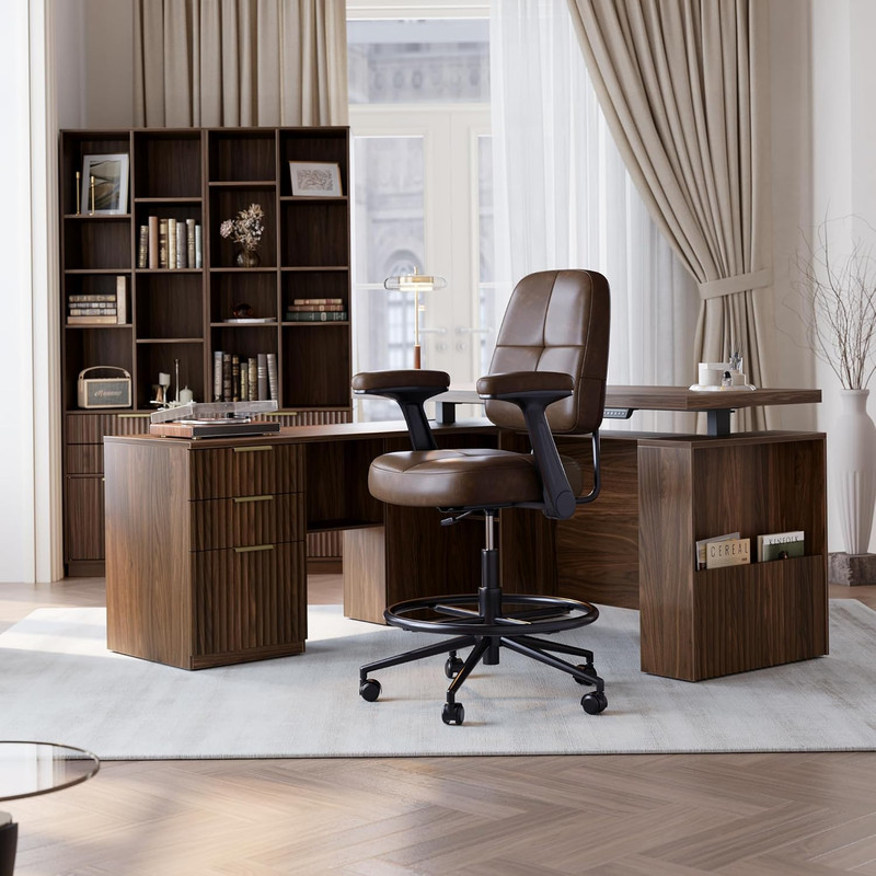Drafting Executive Chair, Tall Office Chair with Padded Flip-Up Armrests, Mid-Ba gallery