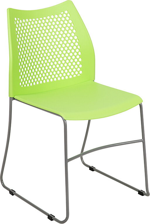Heavy Duty Green Stack Office Chair with Sled Metal Base - Waiting Room Chair