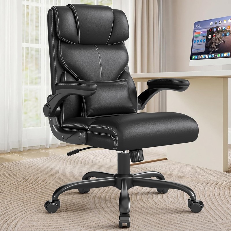 Leather Executive Chair Ergonomic Flip-Up Armrests