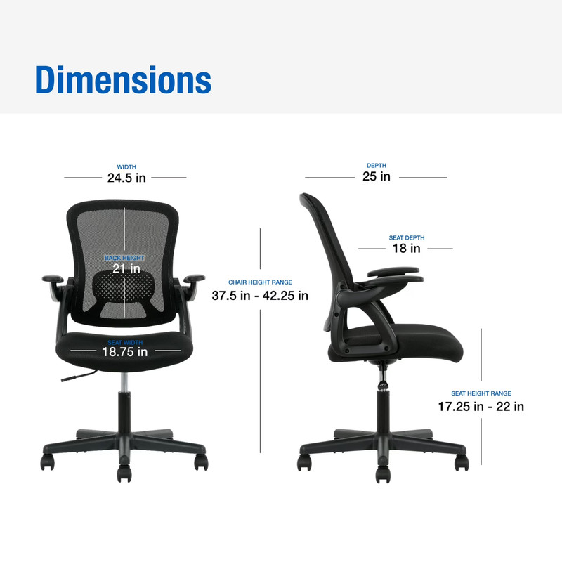 Mainstays Mesh Back Office Chair 275lb Black Ergonomic Flip-Up Arms Ergonomic gallery