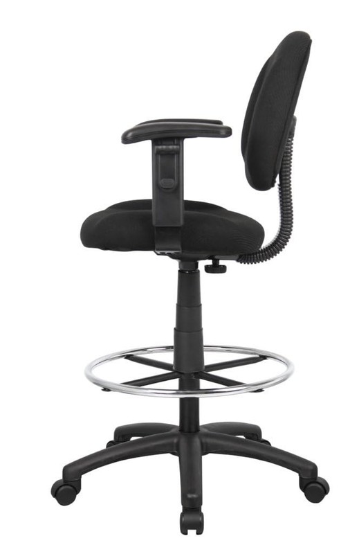 Boss Office Contoured Comfort Rolling Fabric Drafting Stool with Arms in Black gallery