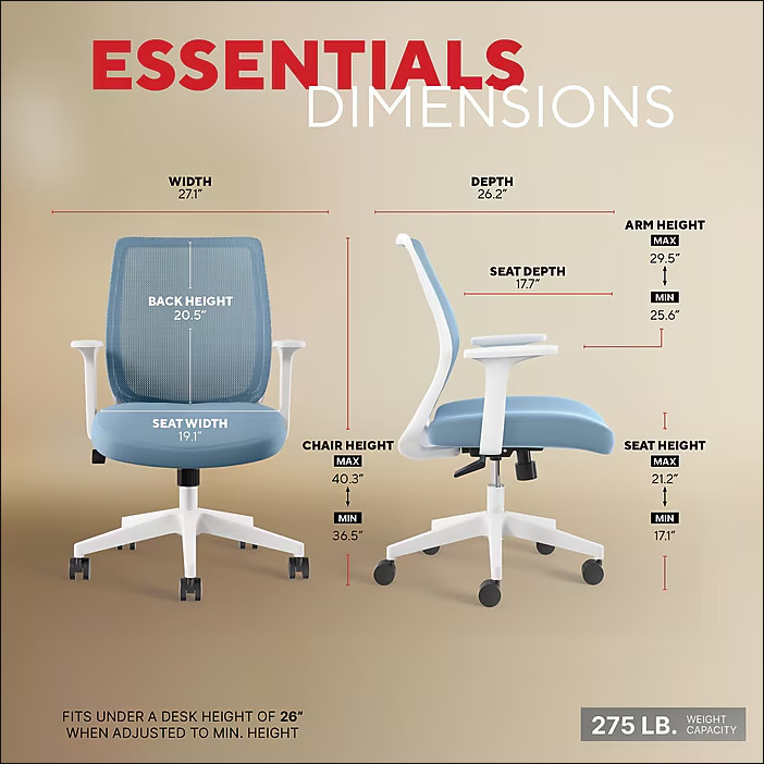 Staples Essentials Ergonomic Fabric Swivel Task Chair, Light Blue gallery