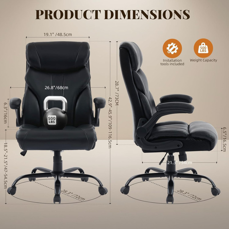 Office Chair, Ergonomic Big and Tall Executive Desk Chair, 500LBS Leather Desk C gallery