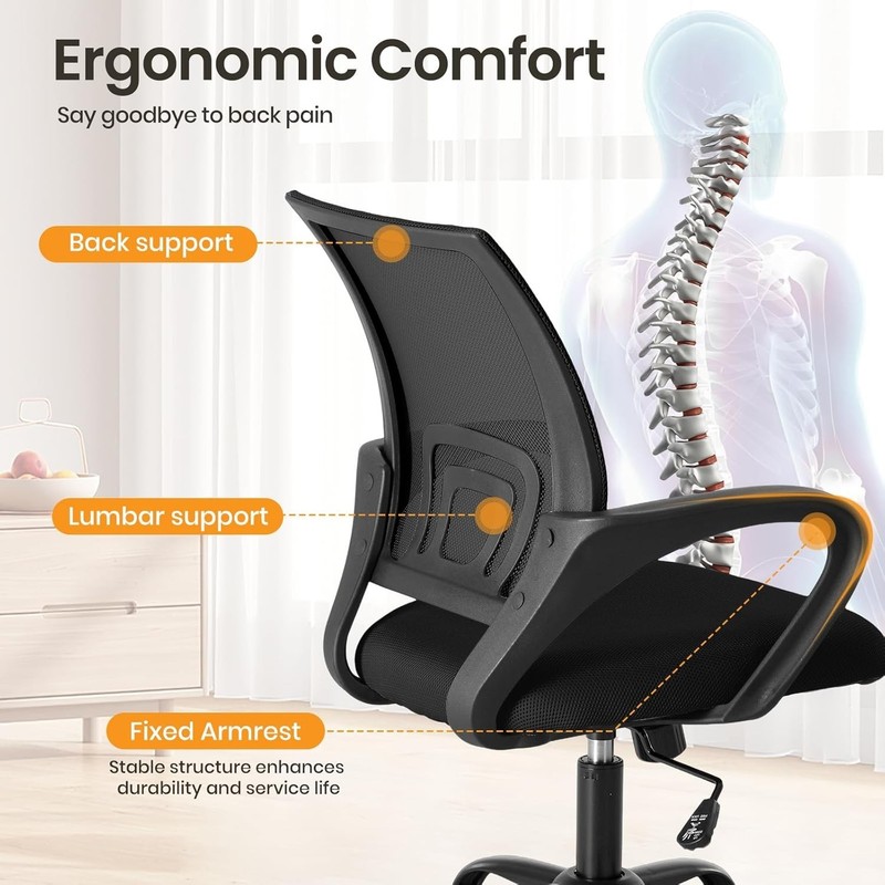 Ergonomic Office Chair with Lumbar Support - Adjustable & Rocking Black Design gallery