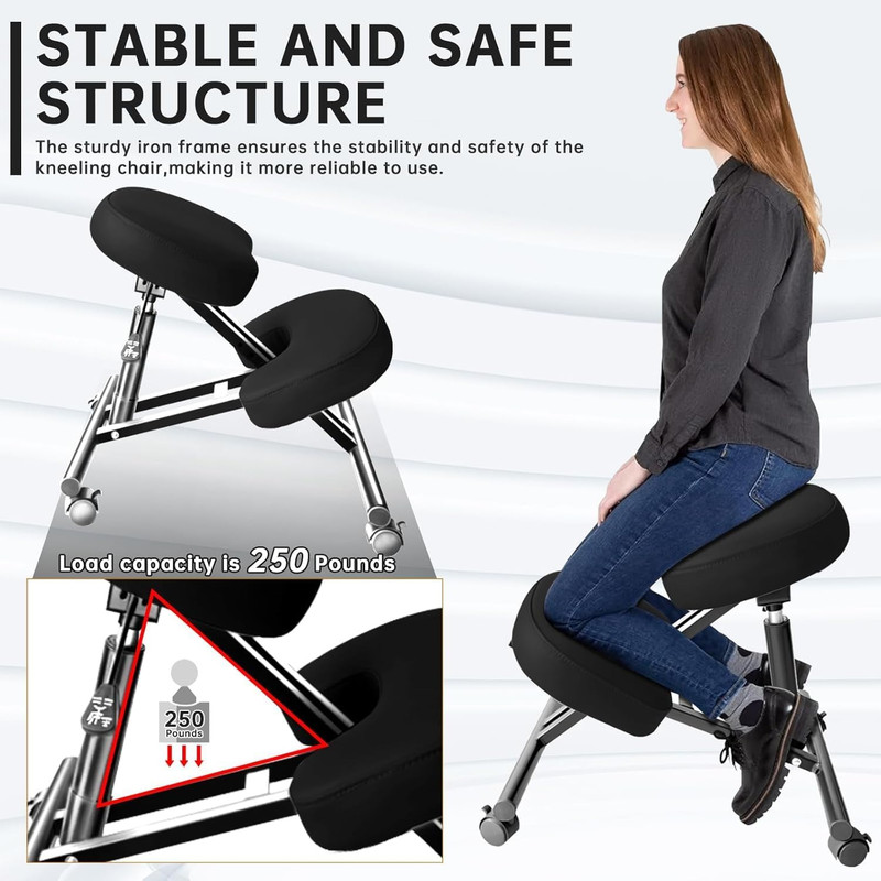 Ergonomic PU Leather Kneeling Chair with Adjustable Height & Lockable Wheels gallery