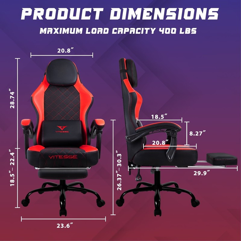 Gaming Chairs with Footrest, Massage Leather Game Chair for Adults, Big and Tall gallery
