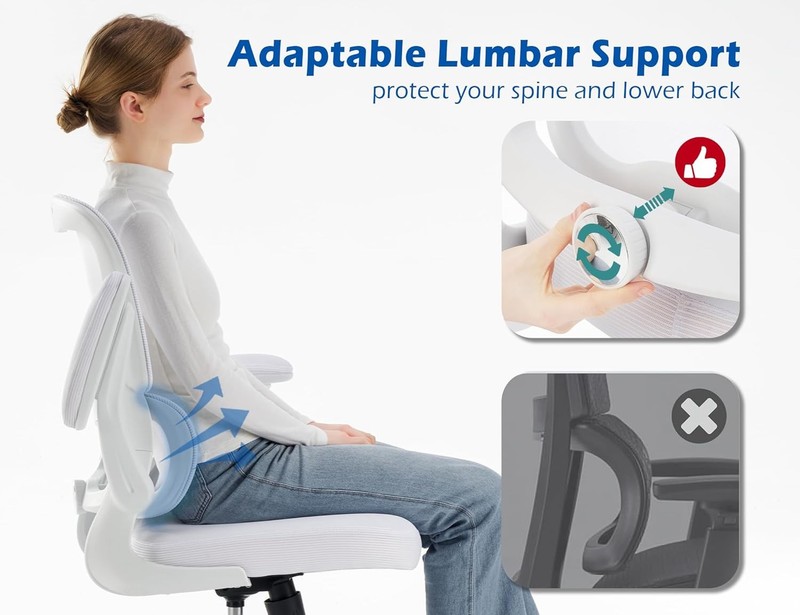 White Leather Ergonomic Office Chair with Flip Up Armrests gallery