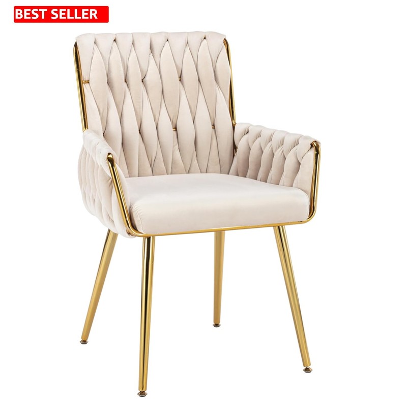 Modern Upholstered Velvet Armchair – Stylish Beige Chair for Bedroom & Office