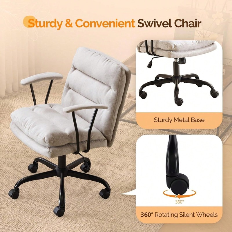Light Grey Linen Fabric Adjustable Swivel Office Chair Removable Armrests Dual gallery