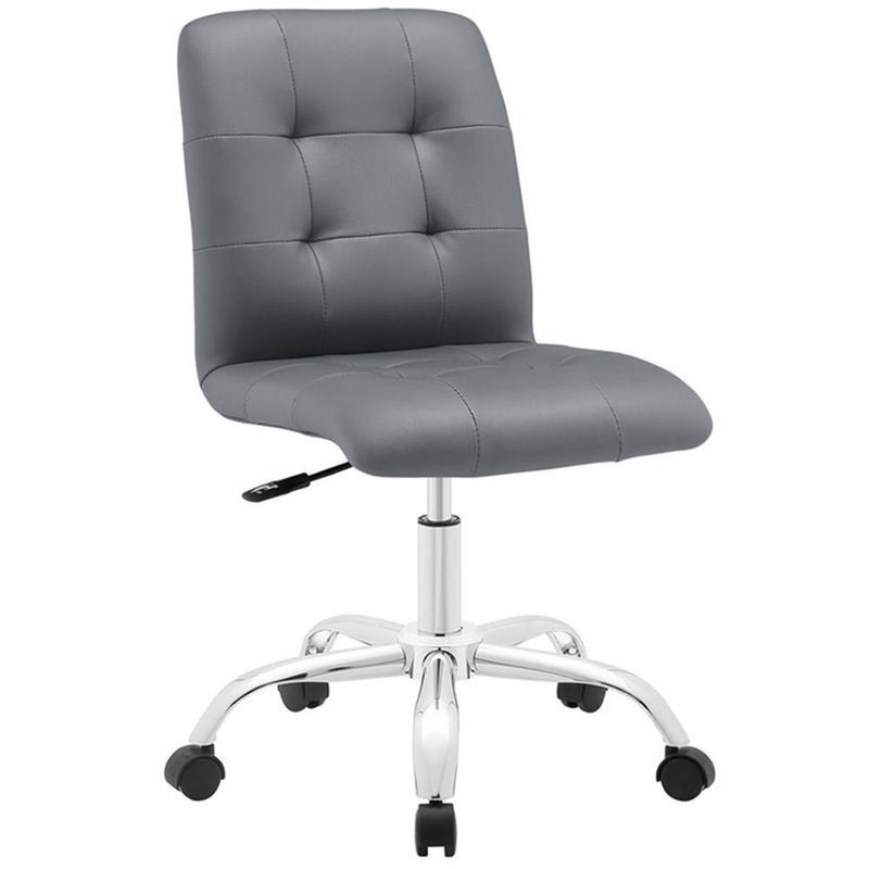 Home Square 2 Piece Faux Leather/Stainless Steel Swivel Office Chair Set in Gray gallery