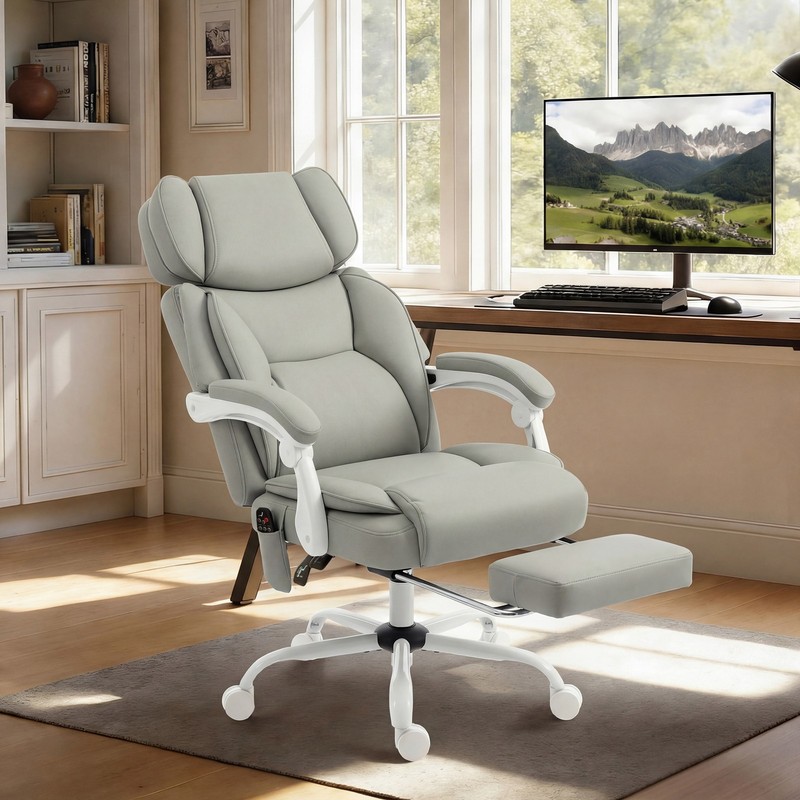 Massage Office Chair with Heat Reclining Function, Light Gray