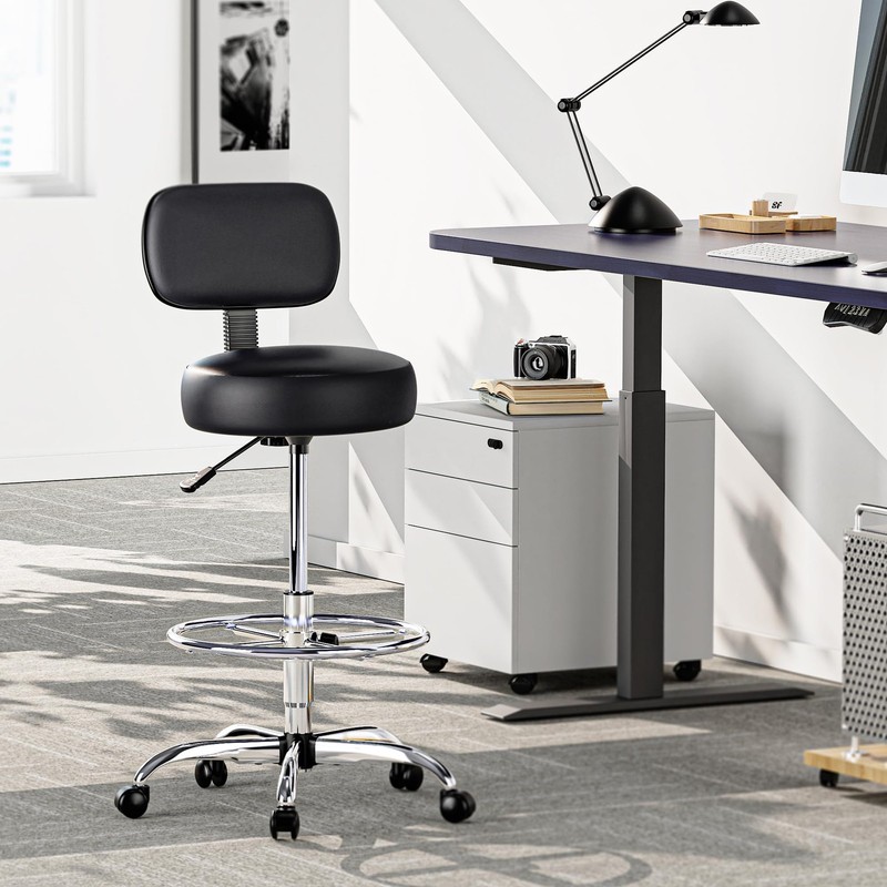 Drafting Chair with Back, Adjustable Foot Rest Rolling Stool, Multi-Purpose O... gallery