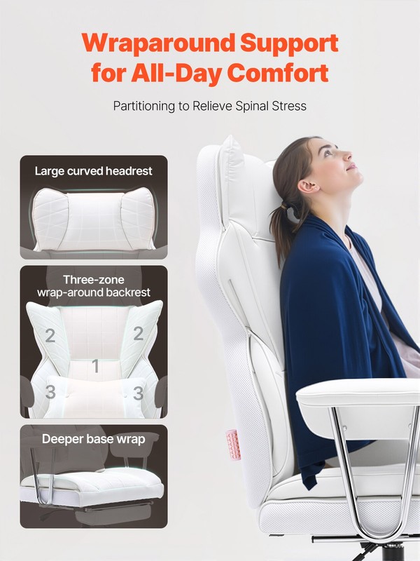 VEVOR Executive Office Chair Reclining Office Chair with Footrest 90-120°Rocking gallery