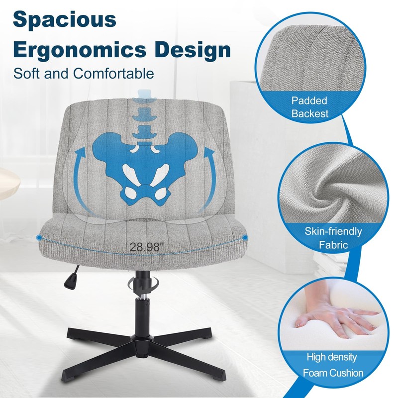 Criss Cross Chair No Wheel Legged Office Wide Comfy Desk Vanity Chair, Armles... gallery