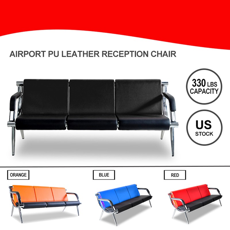 3-Seat Waiting Chair Office Airport Salon Bench PU Leather Guest Reception Sofa