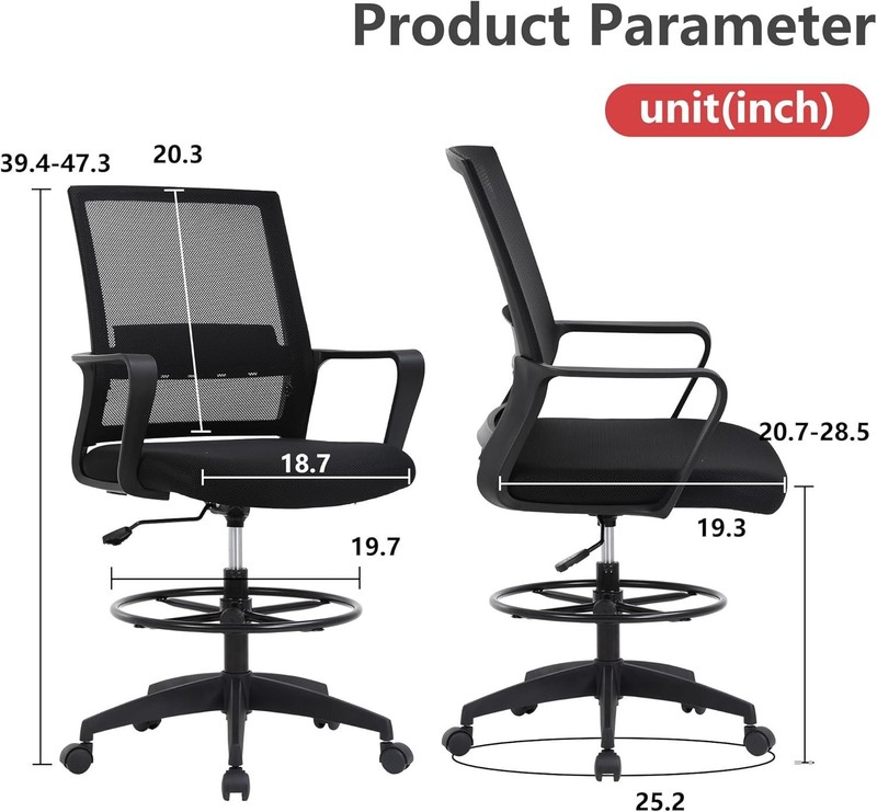 Drafting Chair Tall Office 23 Adjustable Swivel 1 Pack Black 100 Mesh gallery