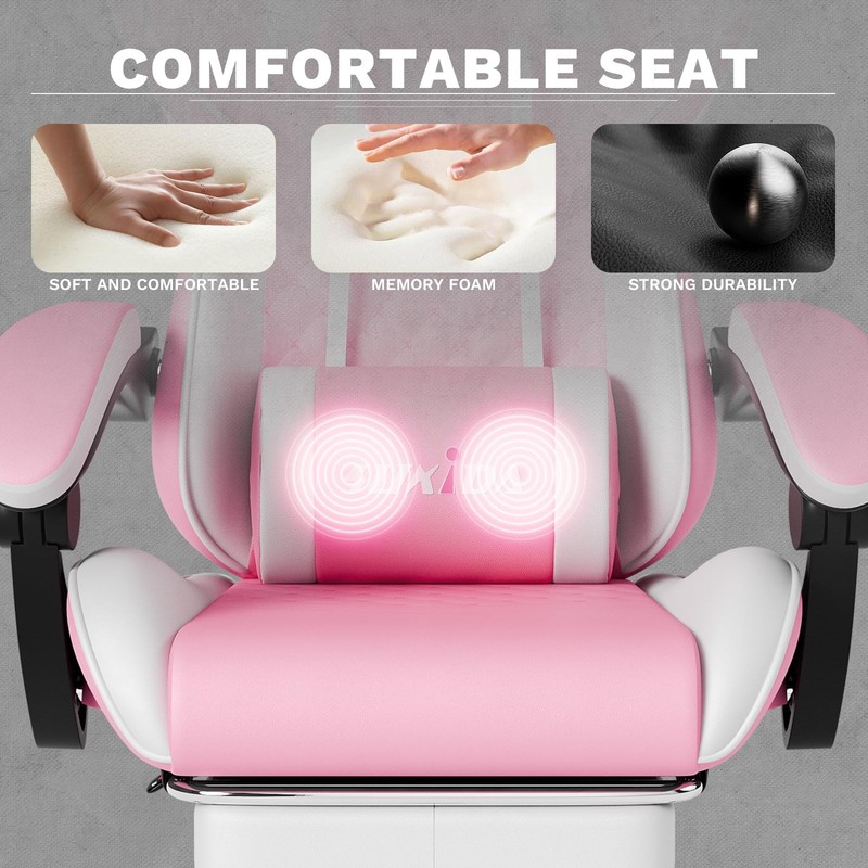 Pink Gaming Comfy Computer Chair With Footrest For Girls Ergonomic gallery