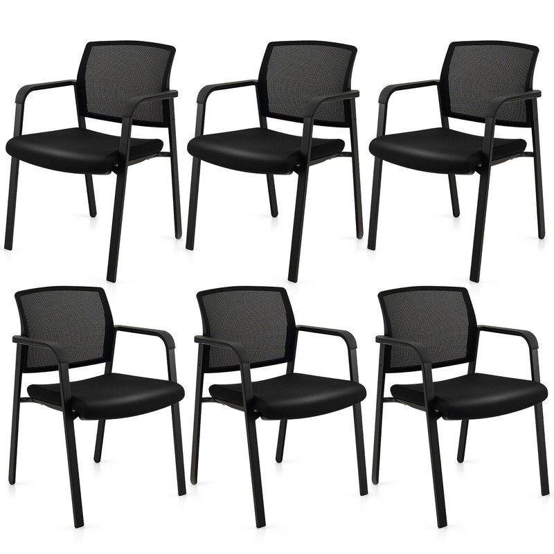 6-Pack Office Conference Chair Set Mesh Guest Reception Stack Chairs w/ Wheels