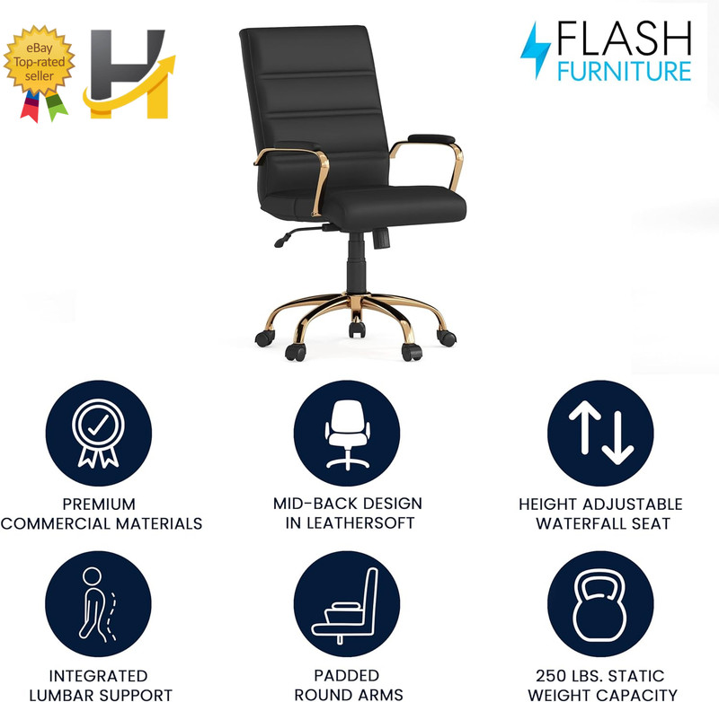Mid-Back Swivel Leathersoft Desk Chair with Wheels Padded Seat and Armrests gallery