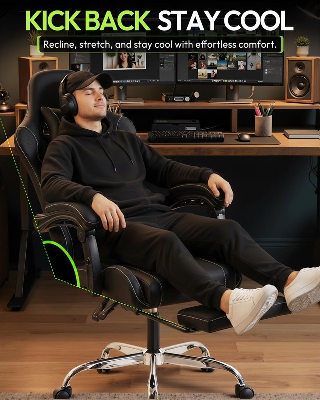 Ergonomic Gaming Chair W/ Footrest & Massage Lumbar 2D-Linkage Armrests Computer gallery