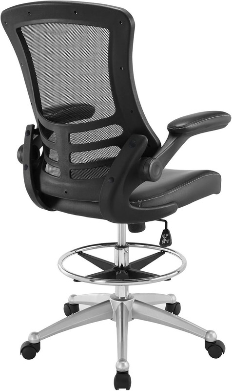 Modway Attainment Vinyl Drafting Chair- Drafting Stool With Flip-Up Arm in BlacK gallery