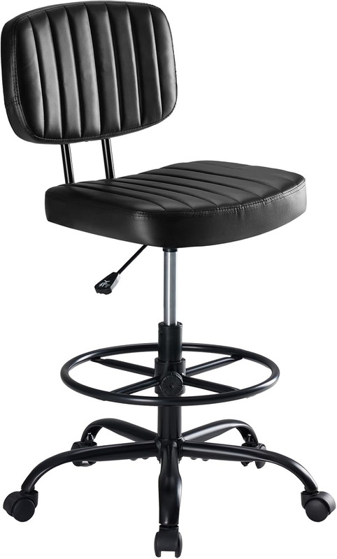 Ergonomic Armless Drafting Chair with Adjustable Footrest Ring, Black