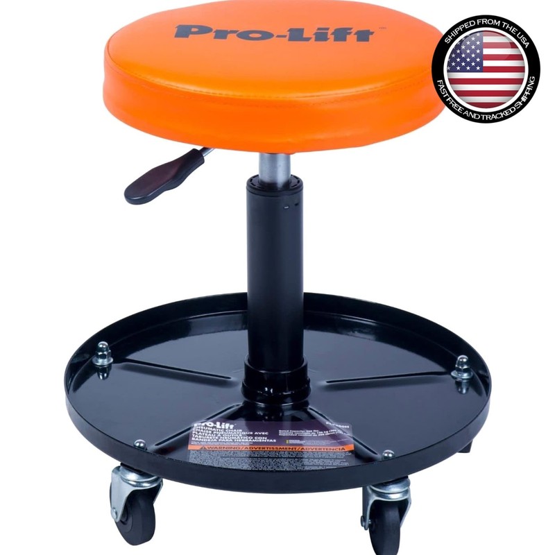 Pneumatic Chair 15 Inch Seat Height 300 lbs Capacity Orange Metal Vinyl Garag...