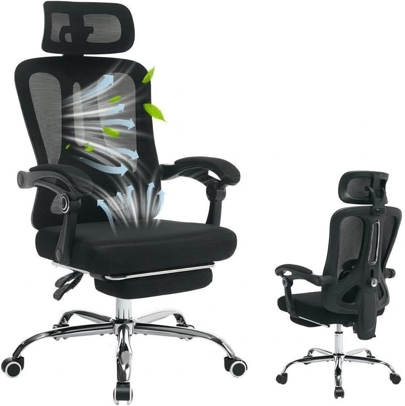 Ergonomic Black Mesh High-Back Office Chair with Recline Feature