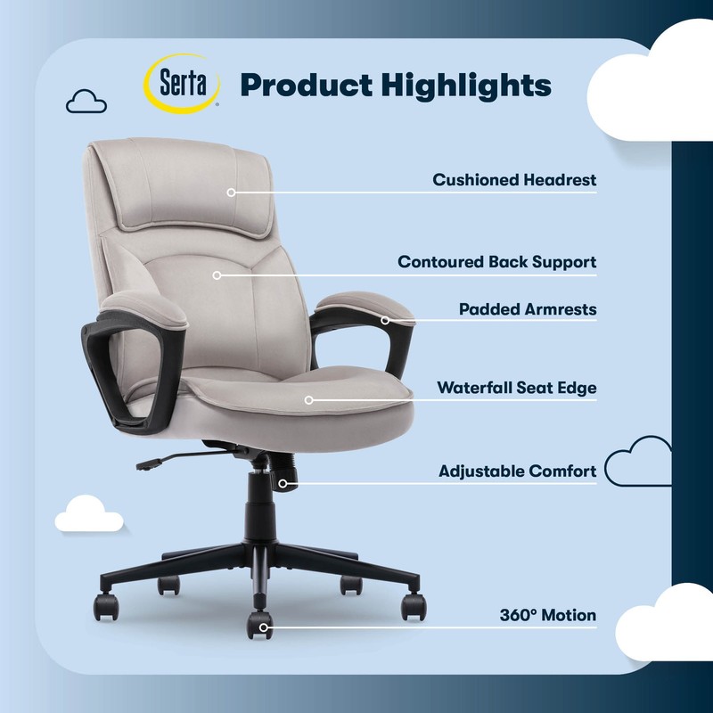 Serta Comfort Classic Executive Office Chair Padded Armrest Taupe Velvet Fabric gallery