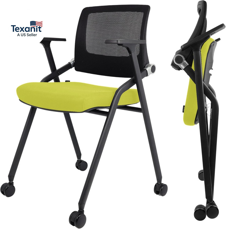 2 Pack Foldable Office Chairs with Wheels, Mesh Back, Arms and Portable - Foldin