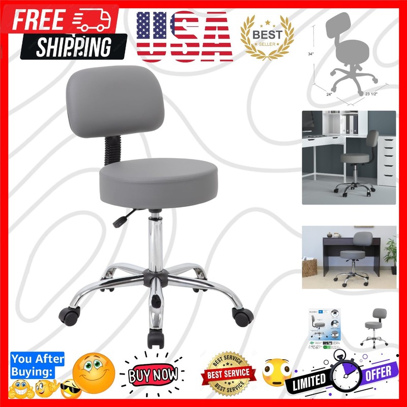 Be Well Medical Spa Professional Adjustable Drafting Stool with Back, Grey B2…