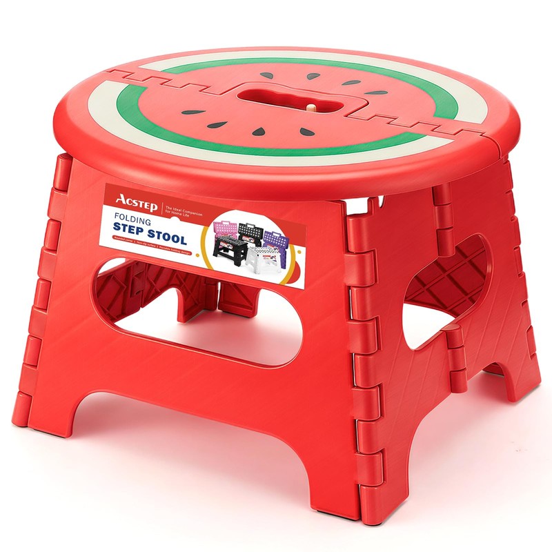 ACSTEP Folding Step Stool 9 Inch, Sturdy Collapsible 9 Watermelon Red