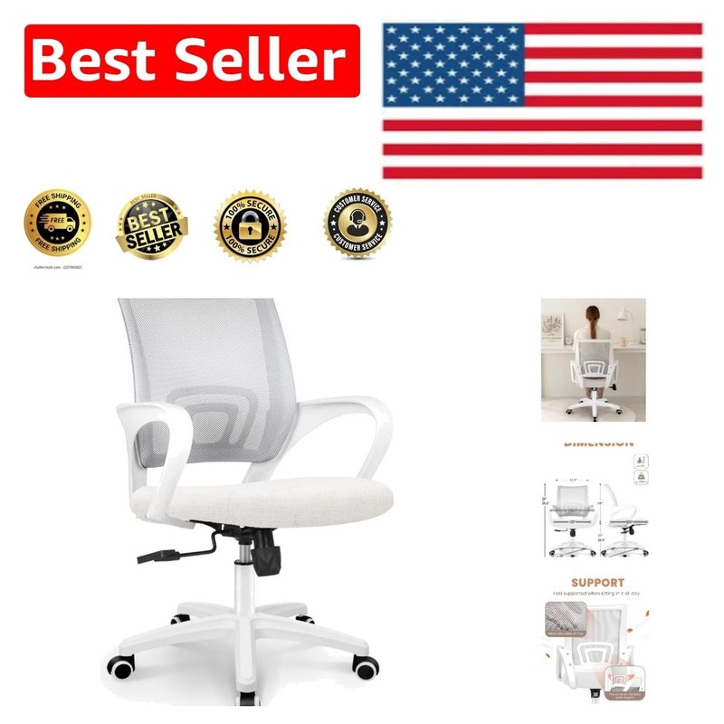 Ivory Ergonomic Mesh Gaming Chair – Comfy Mid Back Support with Swivel Wheels