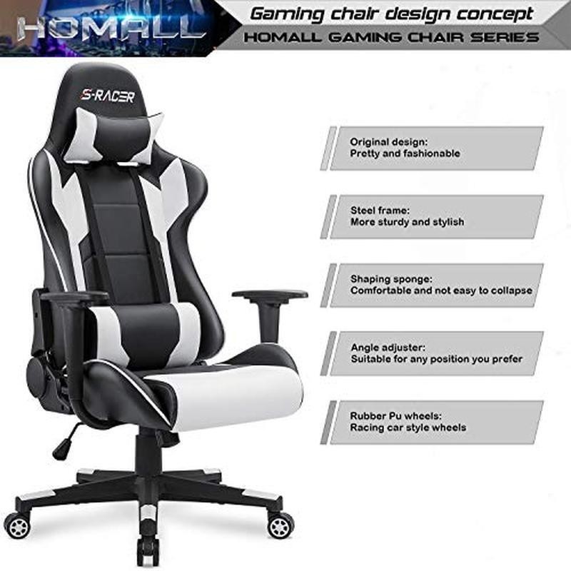 Ergonomic Gaming Office Chair Adjustable Tower W/ Headrest Lumbar Support New gallery