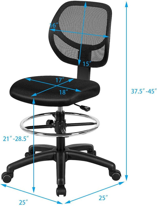 Ergonomic Height Adjustable Drafting Chair with Footrest, Black gallery