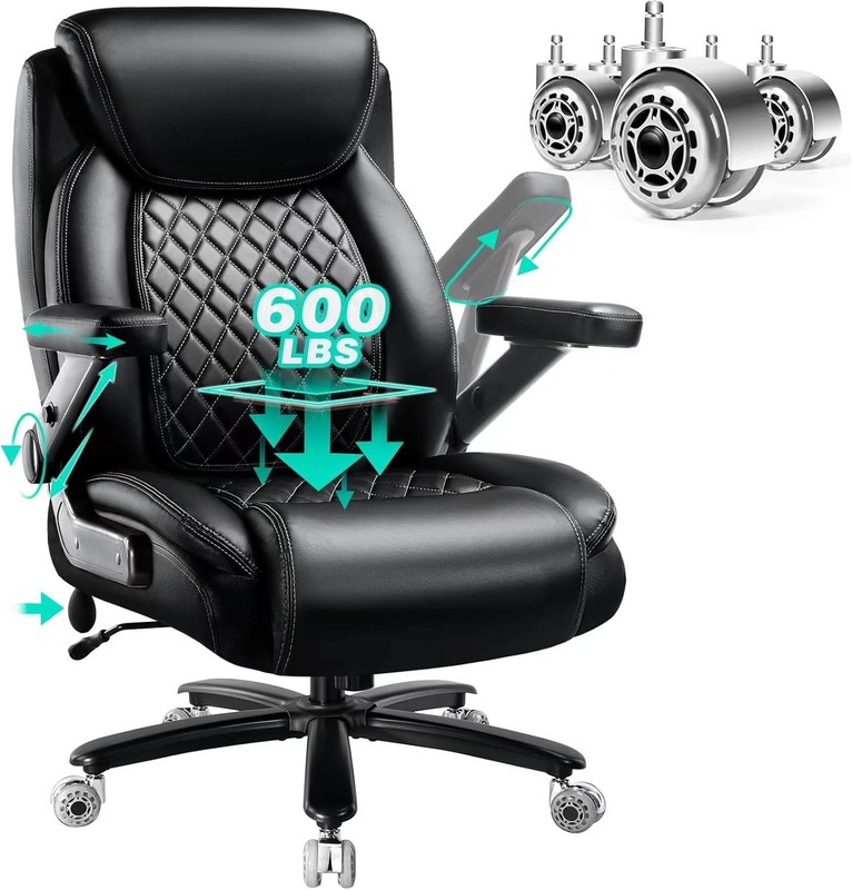 600LBS Large Heavy Duty Office Chair W/ 5D Flip Arms,Comfy Big & Tall Executive