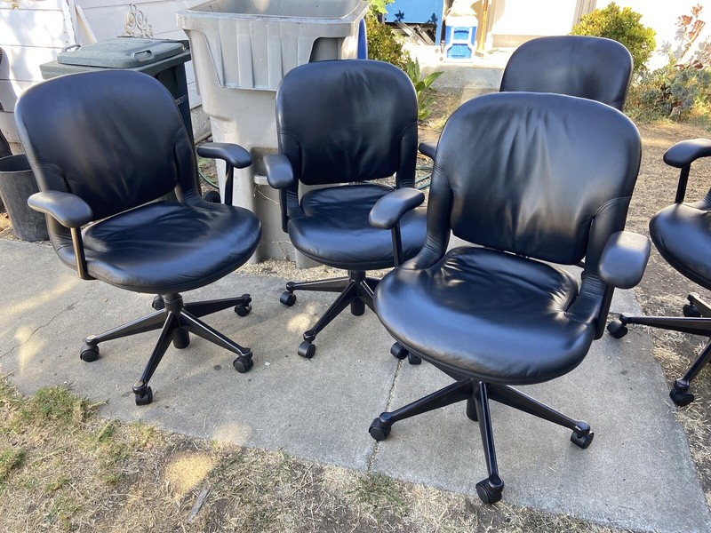 Vintage Herman Miller Equa Leather Rolling Desk Chairs, Set Of 5. gallery
