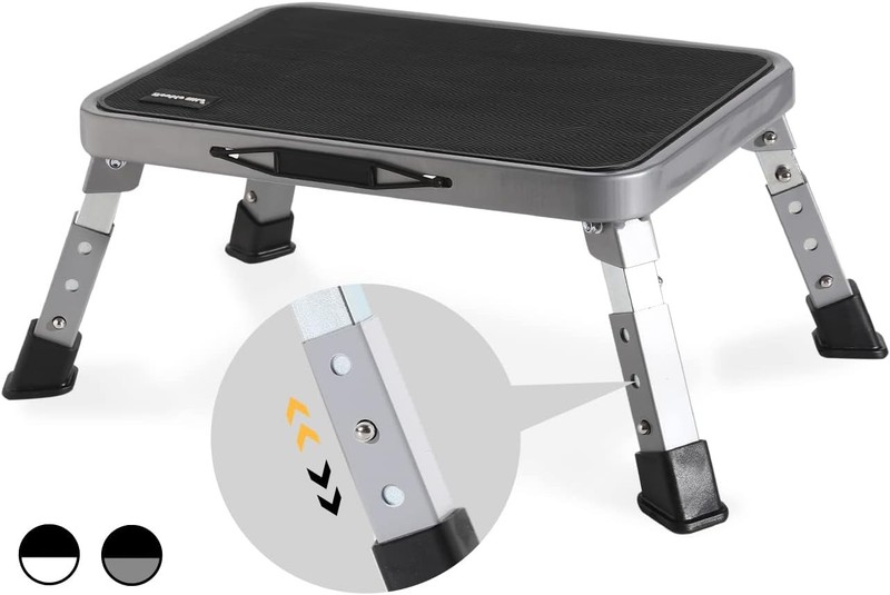 3 Levels Adjustable Folding Step 3 Height 7/8/9", Gray/Black