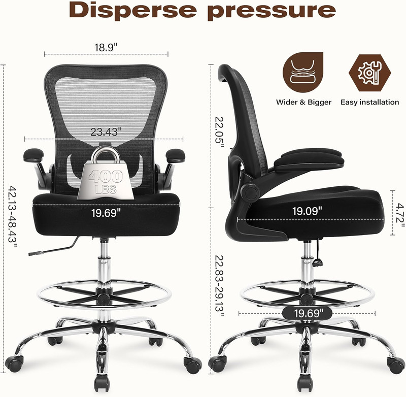 400LBS Drafting Chair, Tall Office Chair with Adjustable Lumbar Support&Footrest gallery